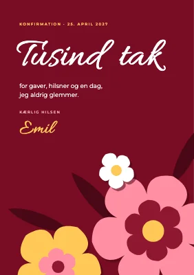 Takkekort til konfirmation — klippede papirblomster