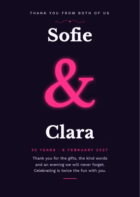 Twins’ birthday — thank-you card with an ampersand