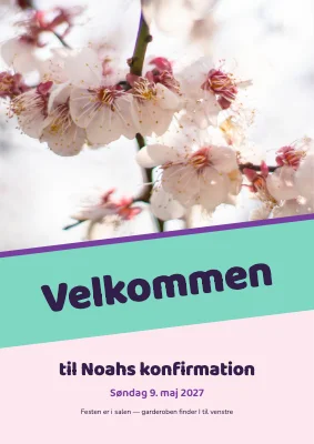 Konfirmation — pastel velkomstskilt med skråt bånd