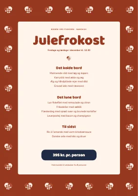 Julefrokost — menukort med julehjerter