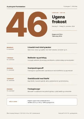 Ugeplan — vegansk frokostkøkken