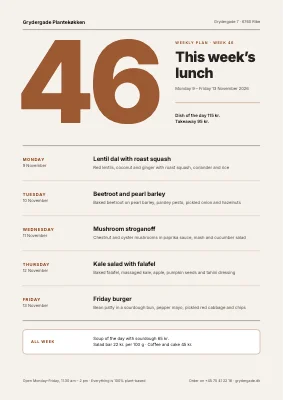 Weekly plan — vegan lunch kitchen